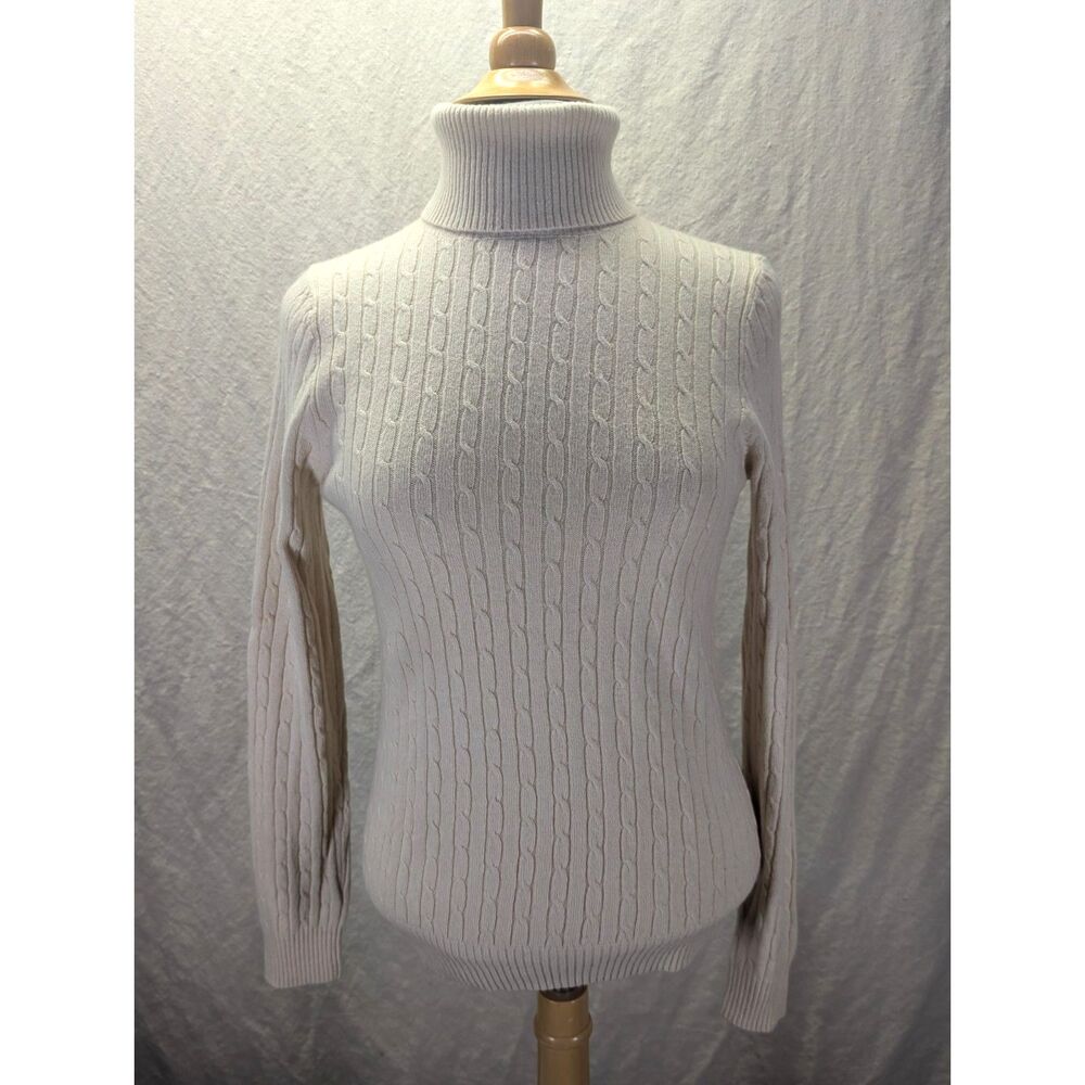 J.Crew Wool/Cashmere Blend LS Cable Knit Turtleneck Sweater Cream SZ Medium